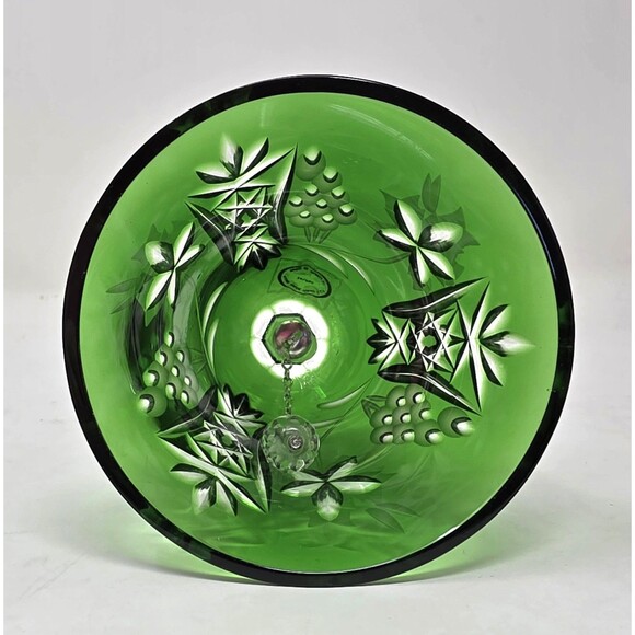 Vintage Ajka Masala Green 24% Lead Crystal Bell Hand Cut To Clear Hungary 7” - Picture 6 of 12